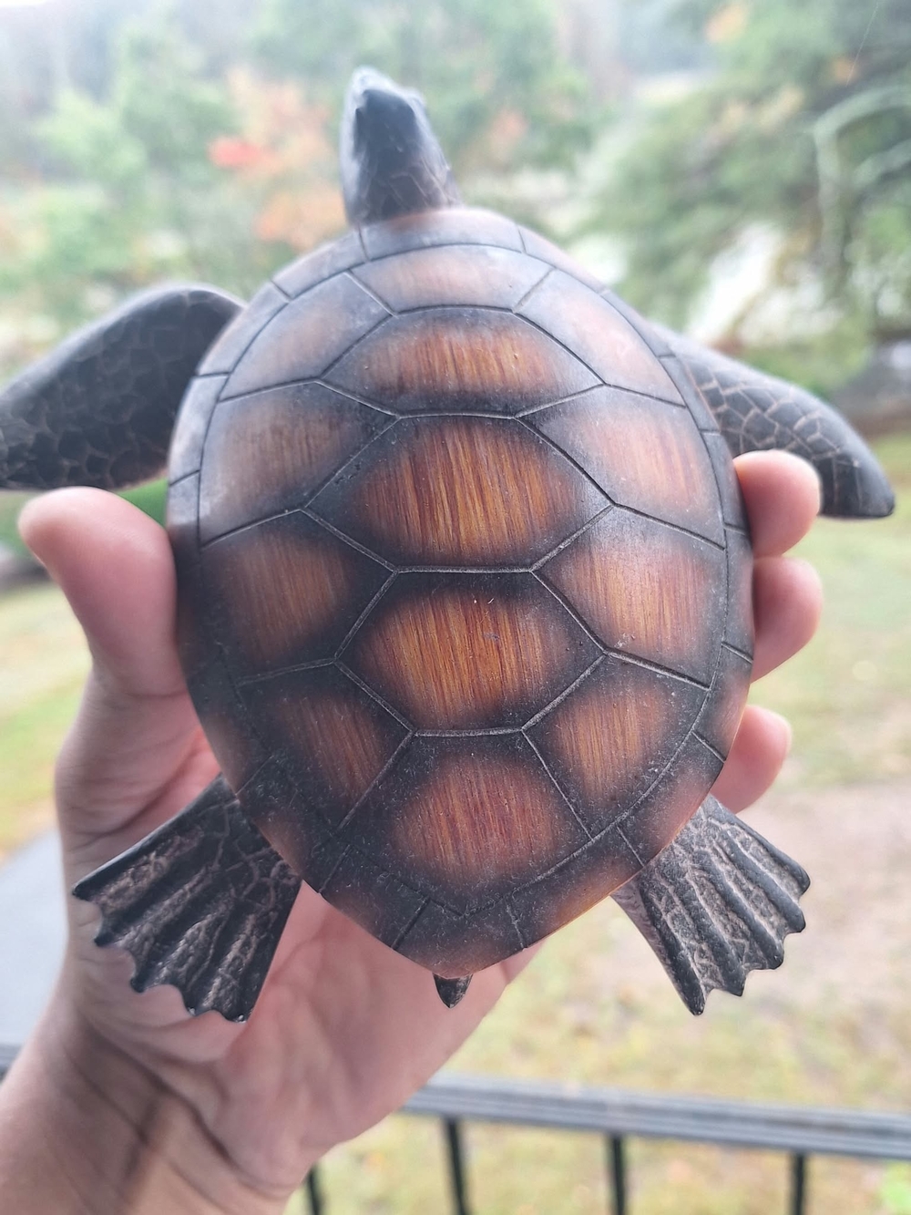 Decorative Turtle Figurine Carved Wood - Brown Shell